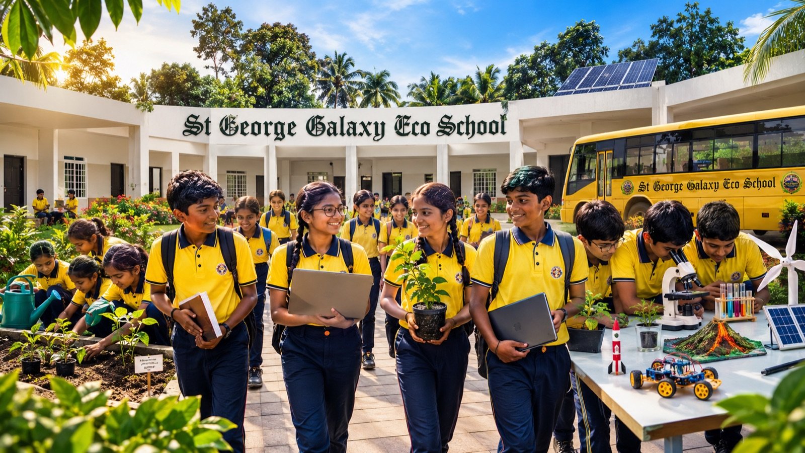 Students walking on the St George Galaxy Eco School campus